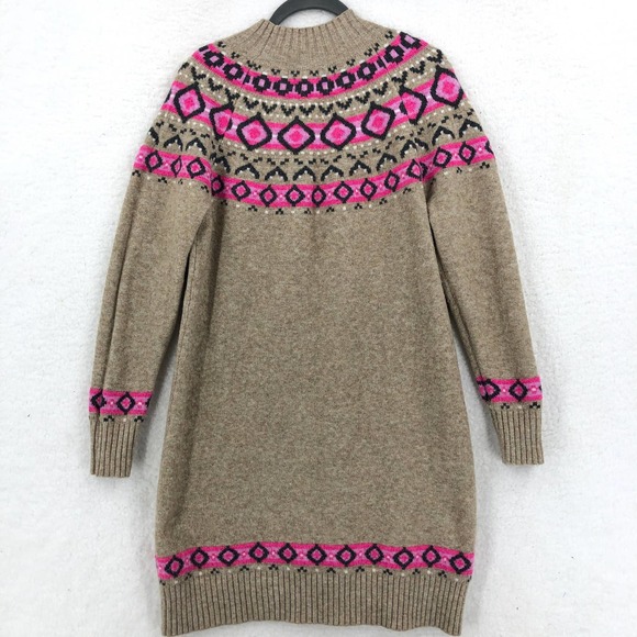 LOFT Womens L Brown Pink Fair Isle Sweater Dress Mock Neck Stretch Long Sleeve - Picture 5 of 6